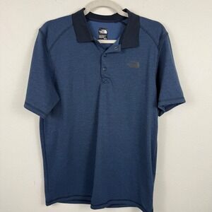 The North Face Mens FlashDry Polo Shirt Navy Blue Stripe Short Sleeve Size M